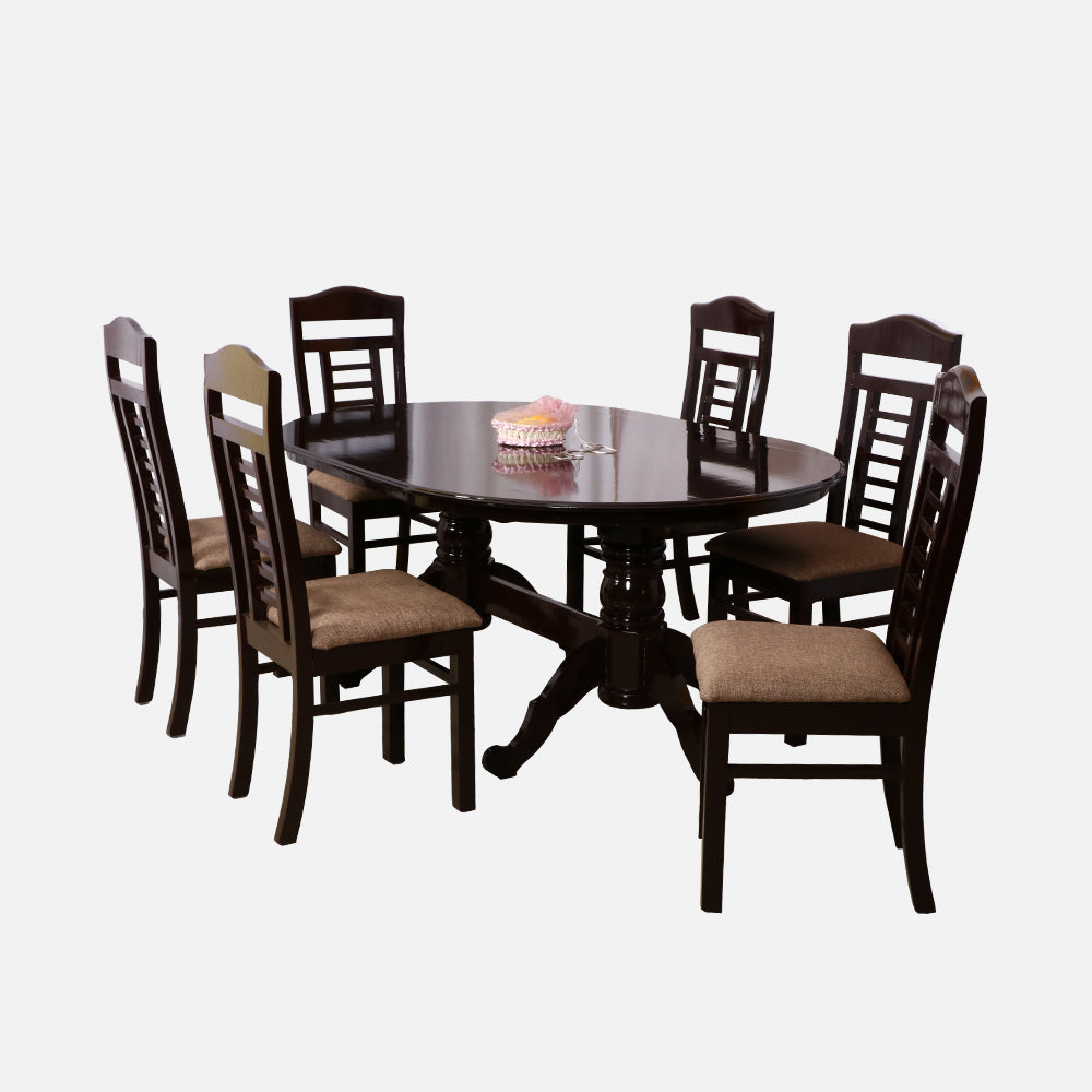 MAARK WOODEN TOP 6 SEATER DINING SET OVAL WALNUT COLOUR