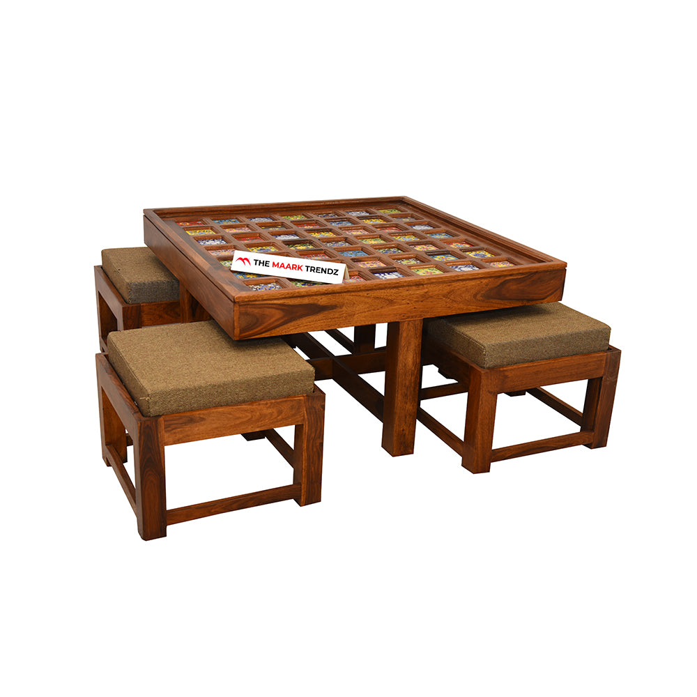 MAARK SHEESHAM WOOD COFFEE TABLE WITH SEATING STOOLS 7014 NATURAL FINISH SV