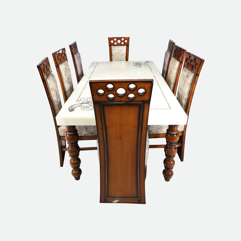 MAARK MARBLE TOP 8 SEATER DINING SET 7 BALL TD