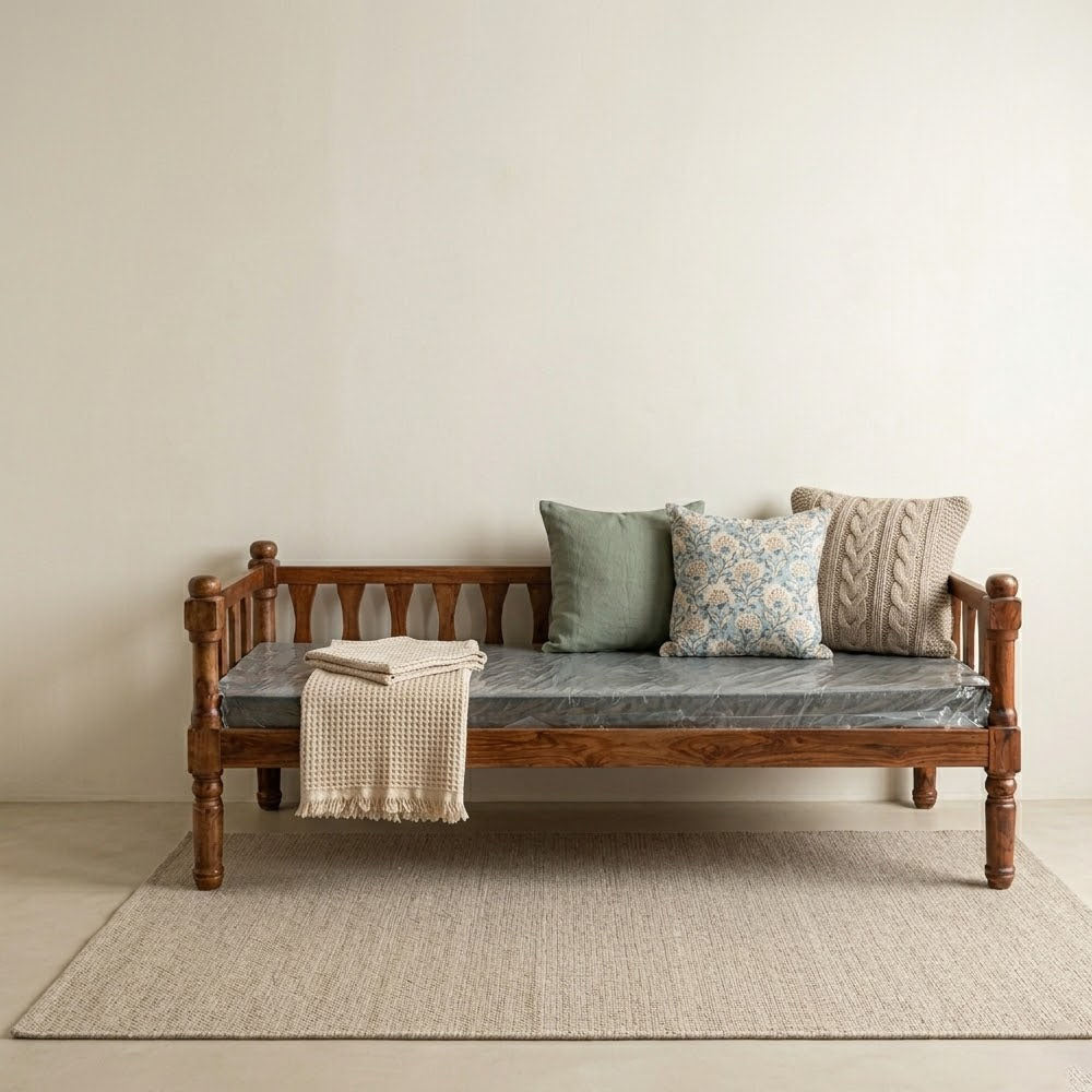 MAARK SHEESHAM WOOD DIWAN WITH CUSHION 4021 NATURAL FINISH SV