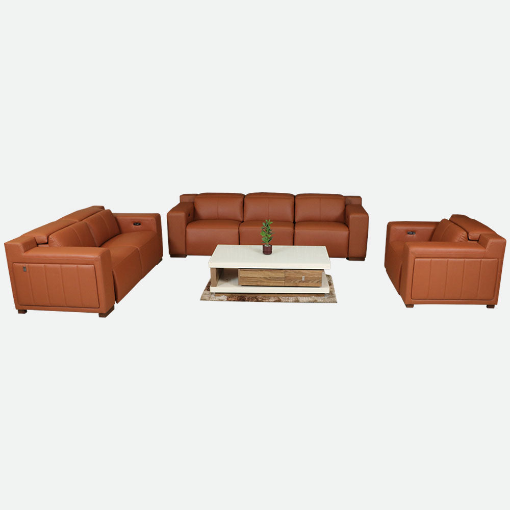 MAARK MOTORIZED RECLINER LEATHER SOFA SET (3R+2R+1R) 8356 TAN COLOUR HT