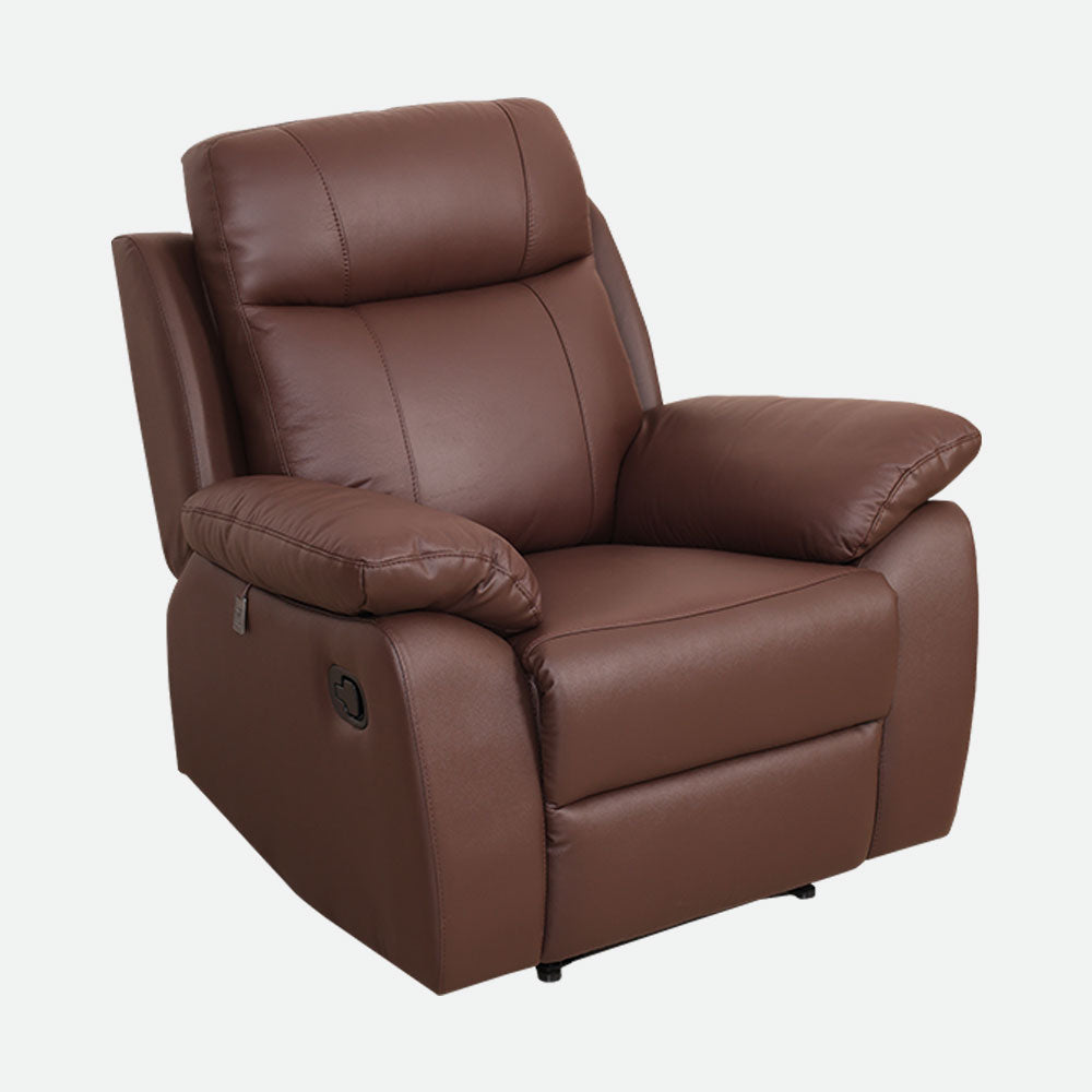 MAARK MANUAL RECLINER LEATHER SINGLE SEATER SOFA 1410-6041-BROWN HT