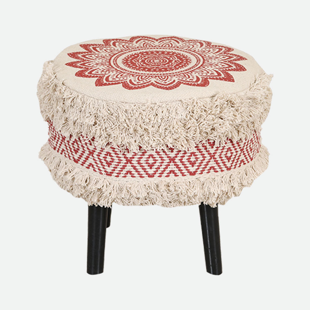 MAARK ROSY PRINTED HANDWOVEN STOOL RED & NATURAL 16*16*17" AO