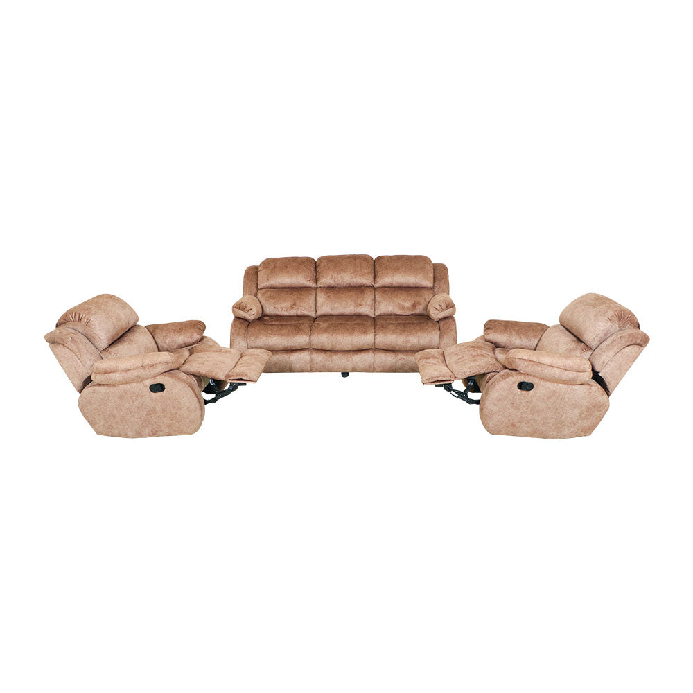 MAARK MANUAL RECLINER FABRIC SOFA SET (3+1R+1R) F211 BROWN COLOUR