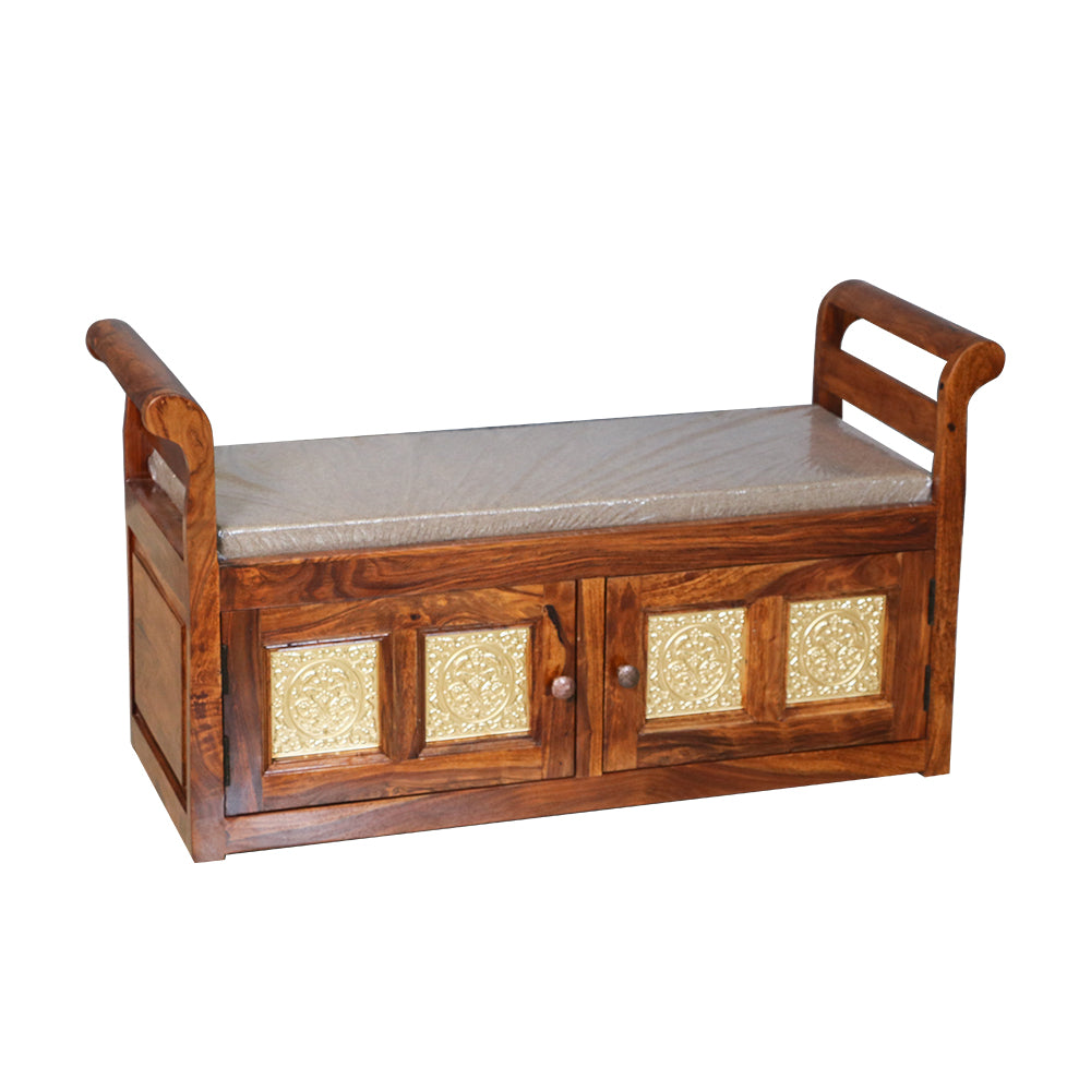 MAARK SHEESHAM WOOD SEATING BENCH WITH STORAGE 7202 NATURAL FINISH SV