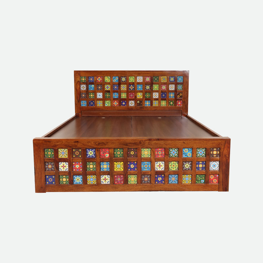 MAARK SHEESHAM WOOD QUEEN SIZE BED (5*6.5) 3112 NATURAL FINISH SV