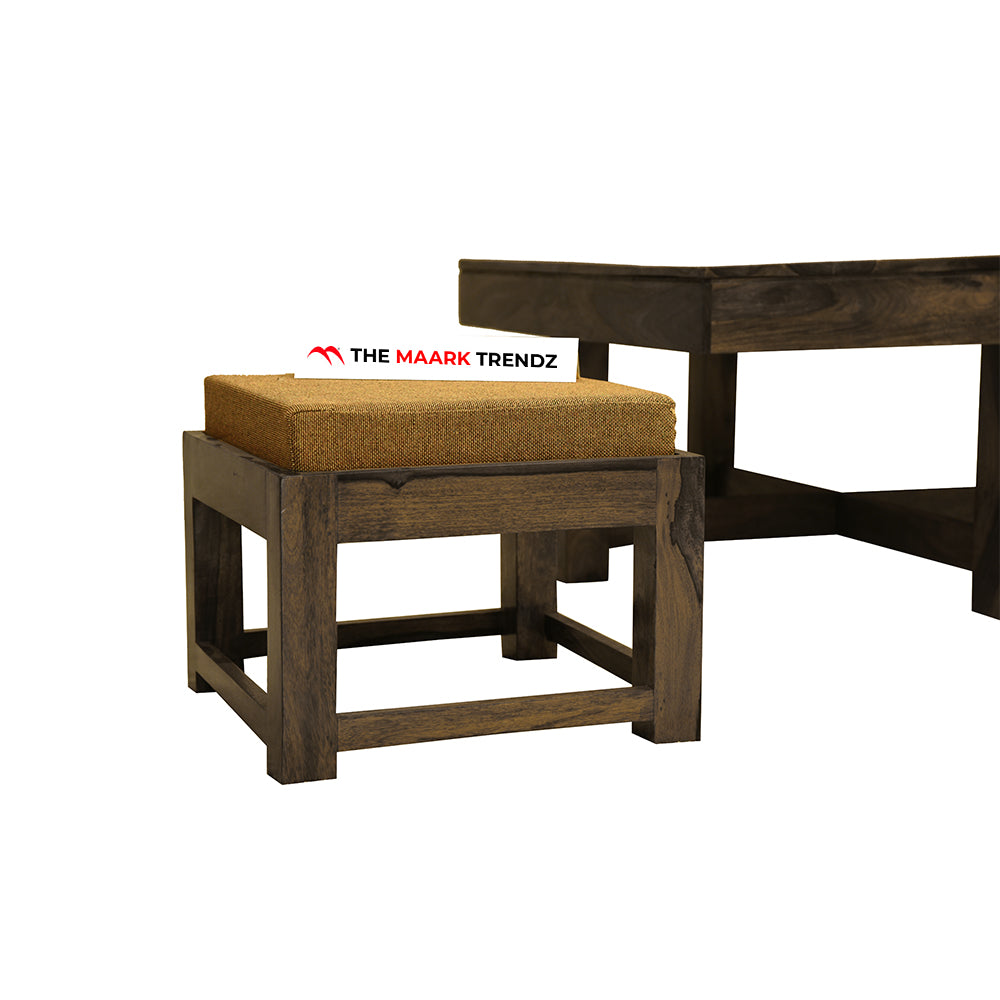 MAARK SHEESHAM WOOD COFFEE TABLE WITH SEATING STOOLS 7014 STONE FINISH SV