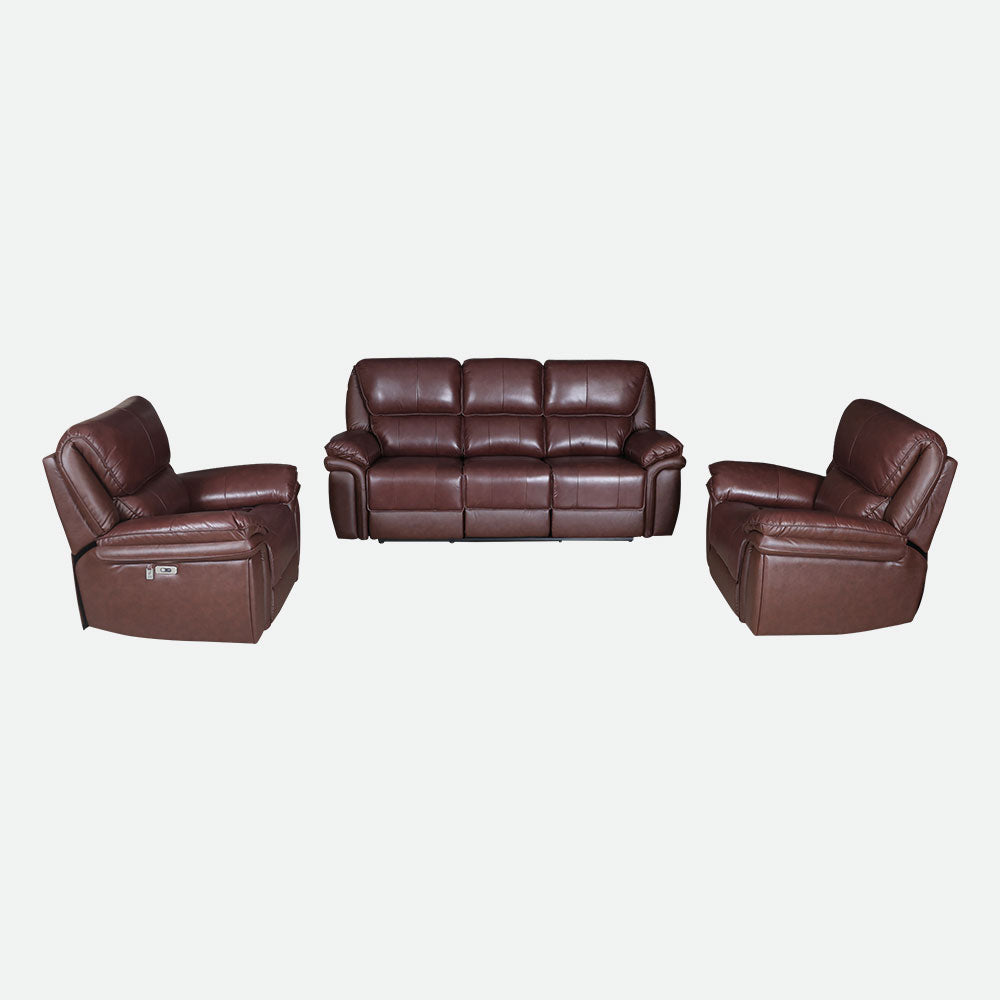 MAARK MOTORIZED RECLINER LEATHER SOFA SET (3R+1R+1R) 1233-1672 WINE COLOUR HT