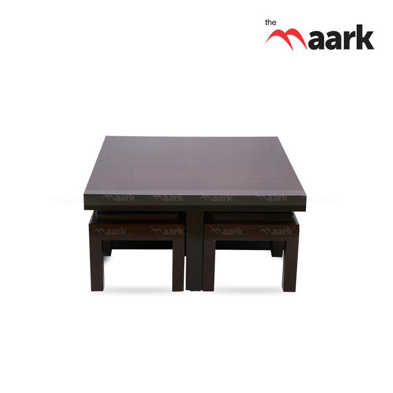 MAARK WOODEN FINISH 4 PUFFY COFFEE TABLE WALNUT COLOUR