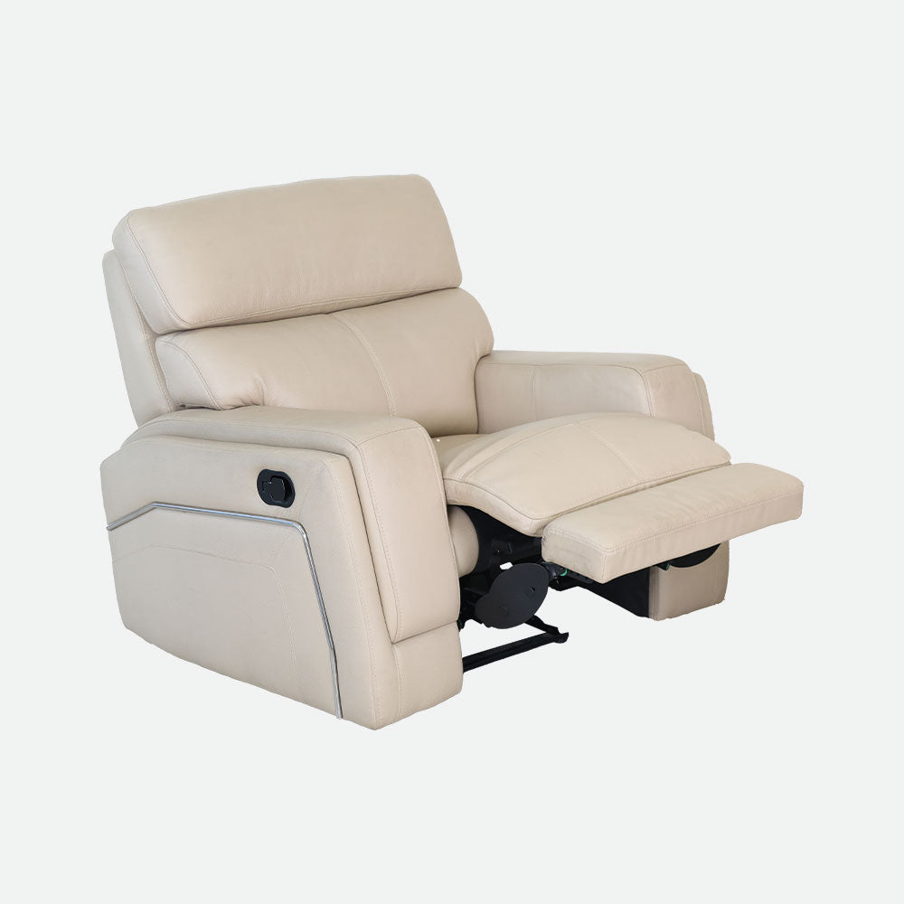 MAARK MANUAL RECLINER LEATHER SOFA SINGLE SEATER 9911 TL 1 CREAM COLOUR HT