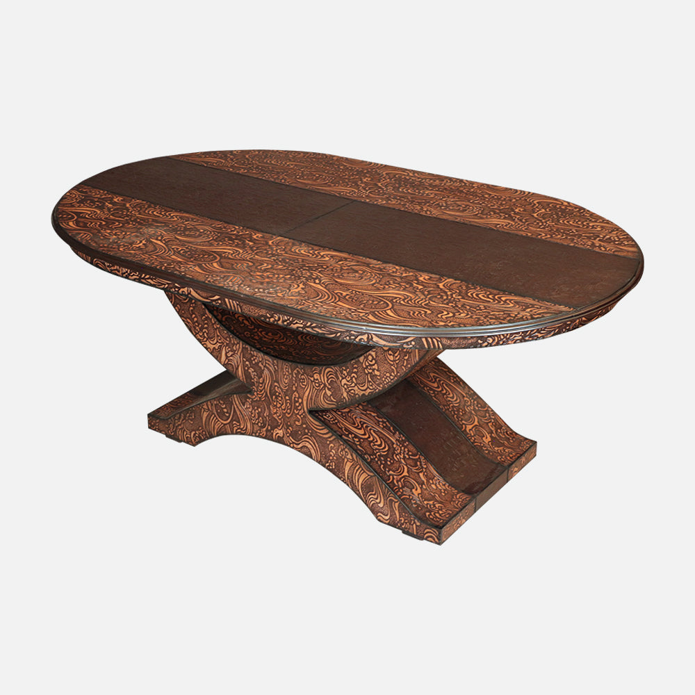 MAARK WOODEN TOP 6 SEATER DINING SET OVAL BLAZEN WALNUT COLOUR