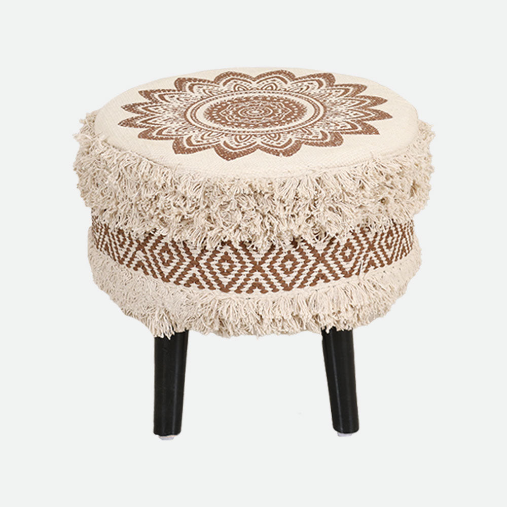 MAARK ROSY PRINTED HANDWOVEN STOOL BROWN & NATURAL 16*16*17" AO