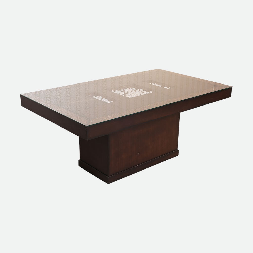 MAARK GLASS TOP 6 SEATER DINING SET BENCHWALA WALNUT COLOUR