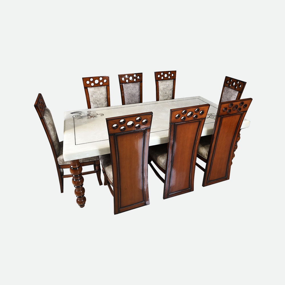 MAARK MARBLE TOP 8 SEATER DINING SET 7 BALL TD