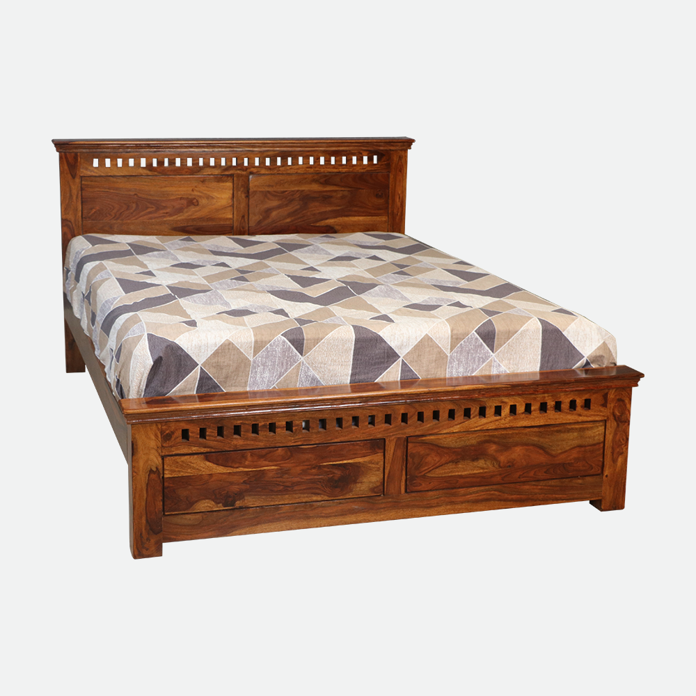 MAARK SHEESHAM WOOD QUEEN SIZE BED (5*6.5) 3081 NATURAL FINISH SV