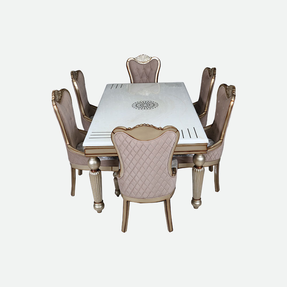 MAARK MARBLE TOP 6 SEATER DINING SET 6047 TD