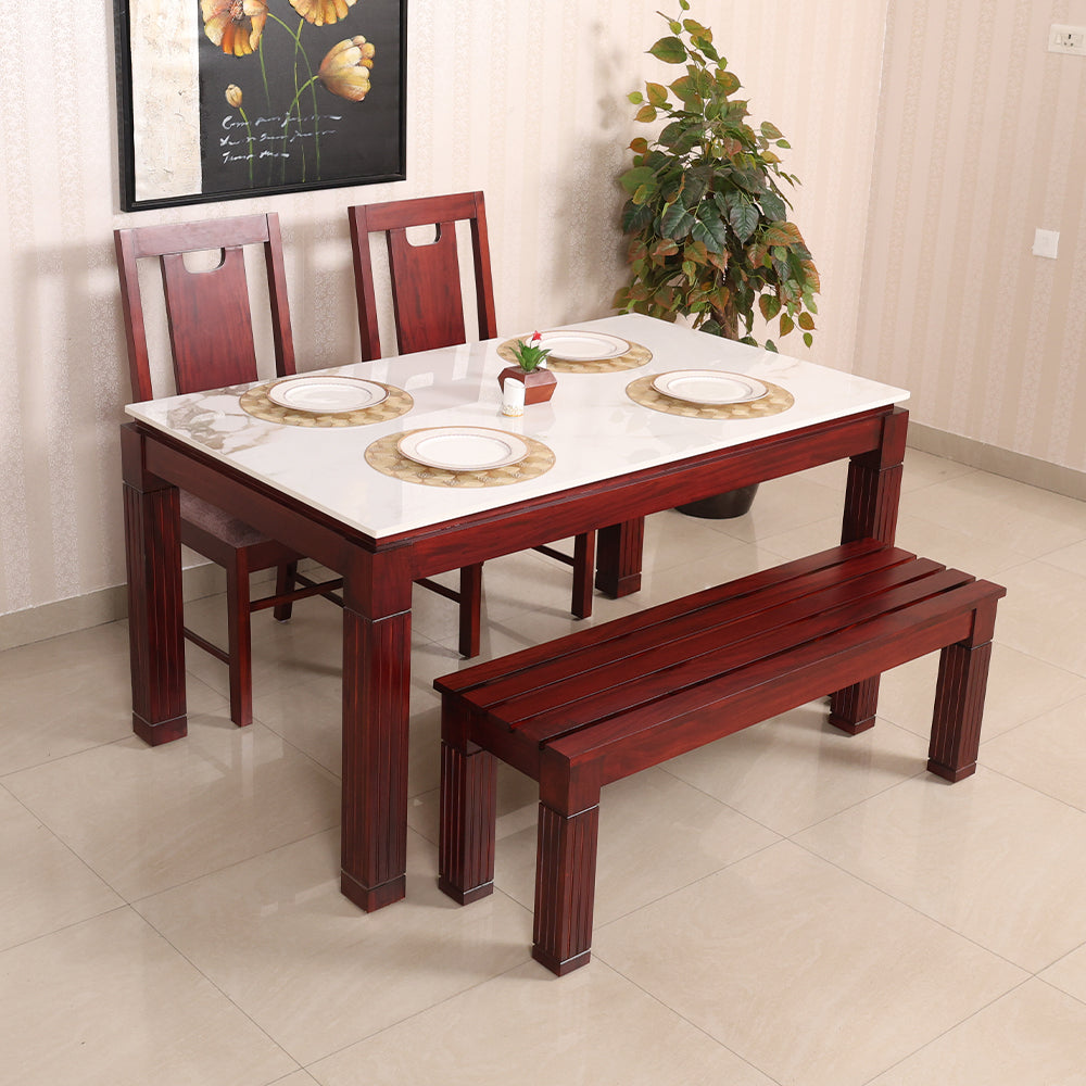 MAARK MARBLE TOP 4 SEATER DINING SET 5*3 (1+2+BENCH) OREGON TT