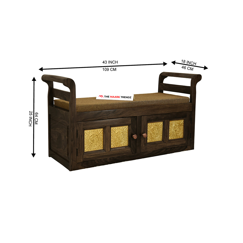 MAARK SHEESHAM WOOD SEATING BENCH WITH STORAGE 7202 STONE FINISH SV