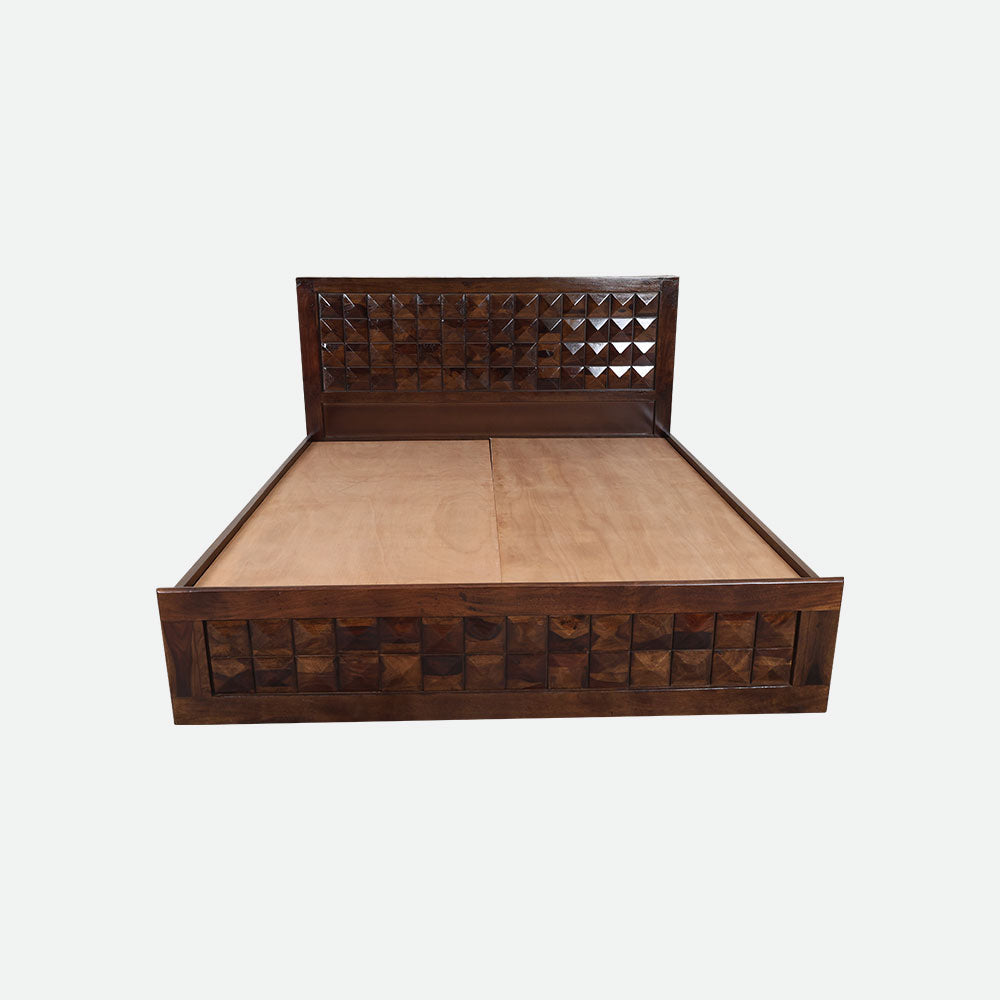 MAARK SHEESHAM WOOD KING SIZE BED WITH STORAGE (6*6.5) 3061 STONE FINISH SV