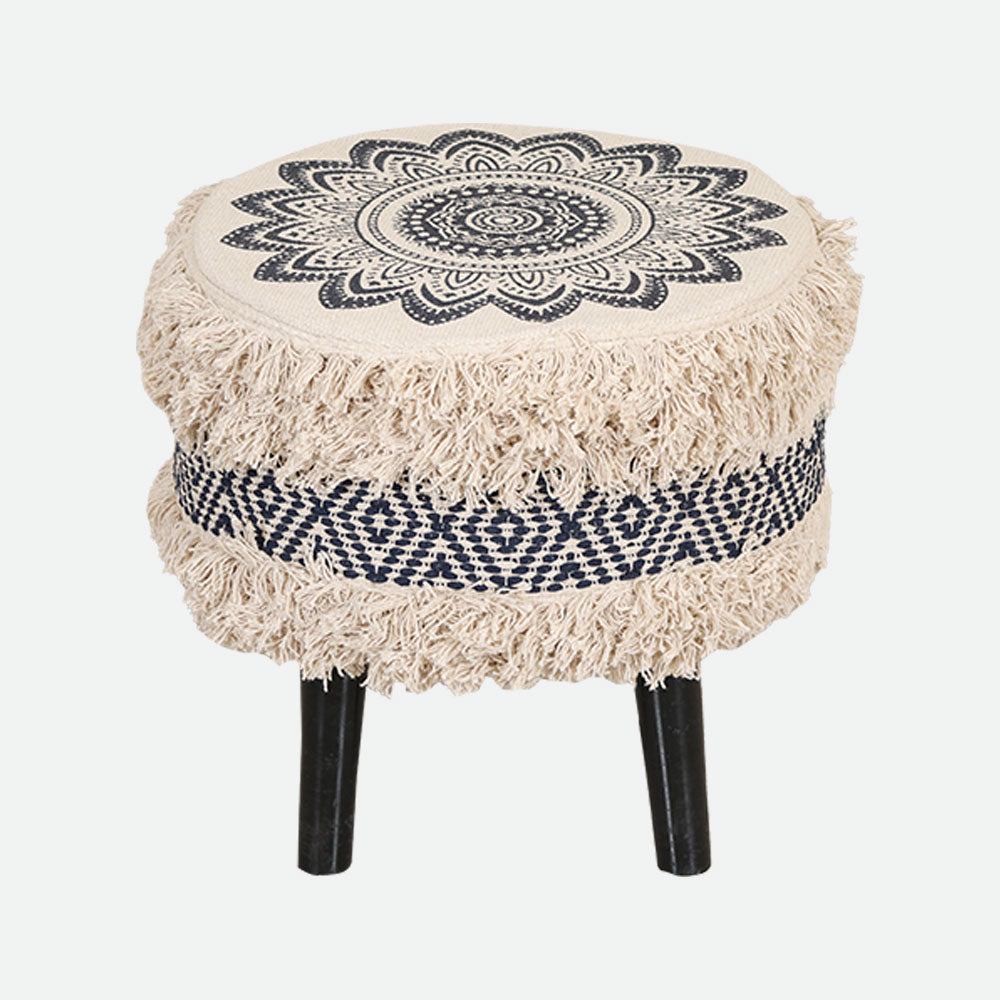 MAARK ROSY PRINTED HANDWOVEN STOOL NAVY BLUE & NATURAL 16*16*17" AO