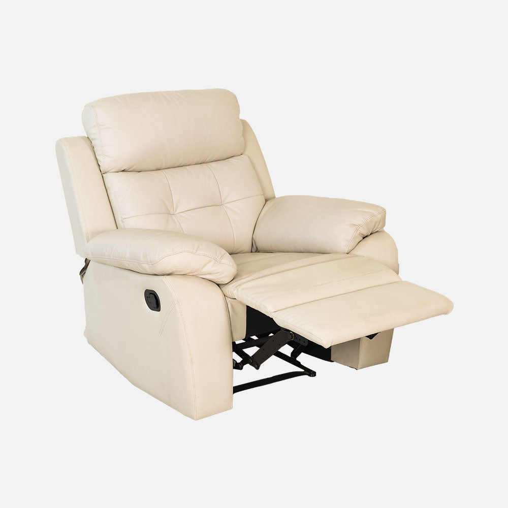 MAARK MANUAL RECLINER LEATHER SOFA SINGLE SEATER 1157 CREAM COLOUR HT