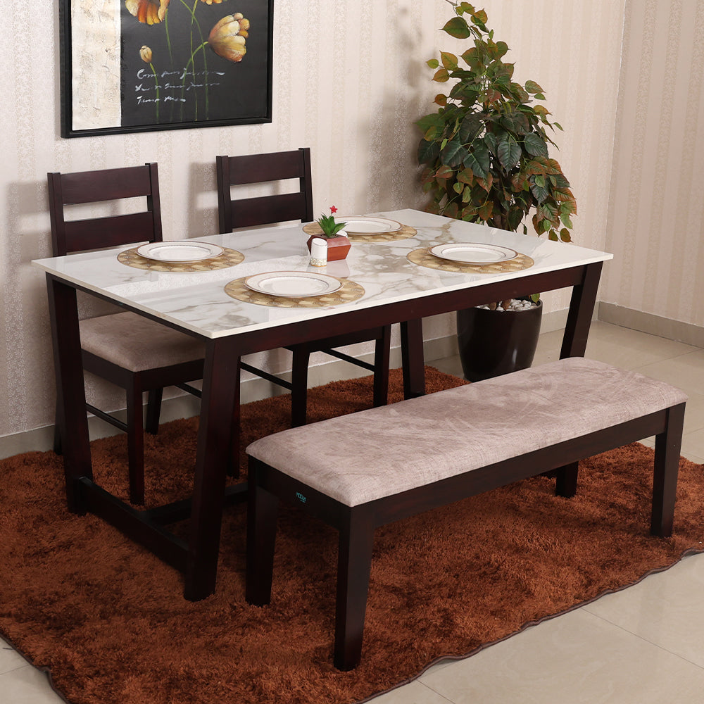 MAARK MARBLE TOP 4 SEATER DINING SET 5*3 (1+2+BENCH) OODI CARE TT