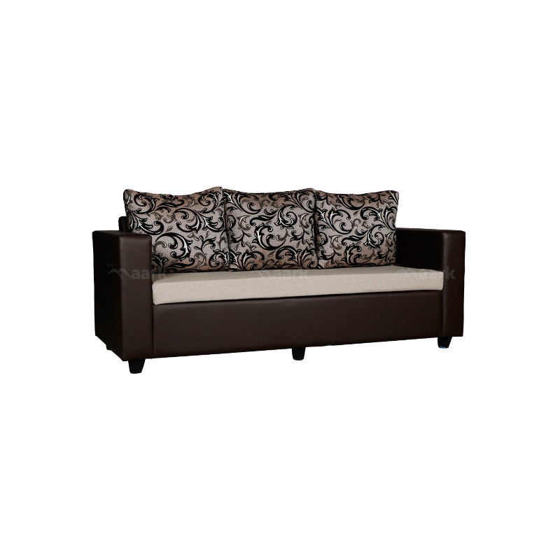 MAARK FABRIC THREE SEATER SOFA TINY WITH PUFFY BROWN COLOUR