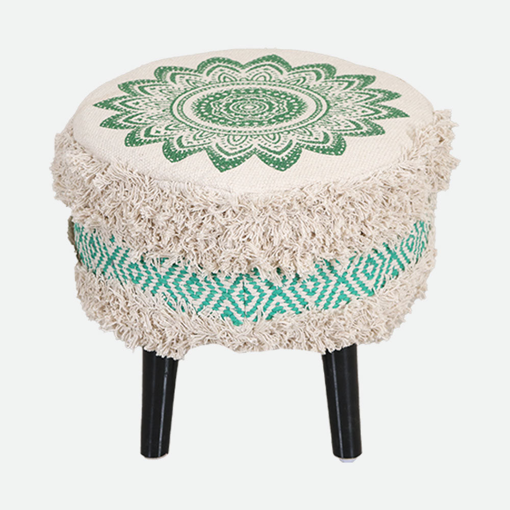 MAARK ROSY PRINTED HANDWOVEN STOOL GREEN & NATURAL 16*16*17" AO