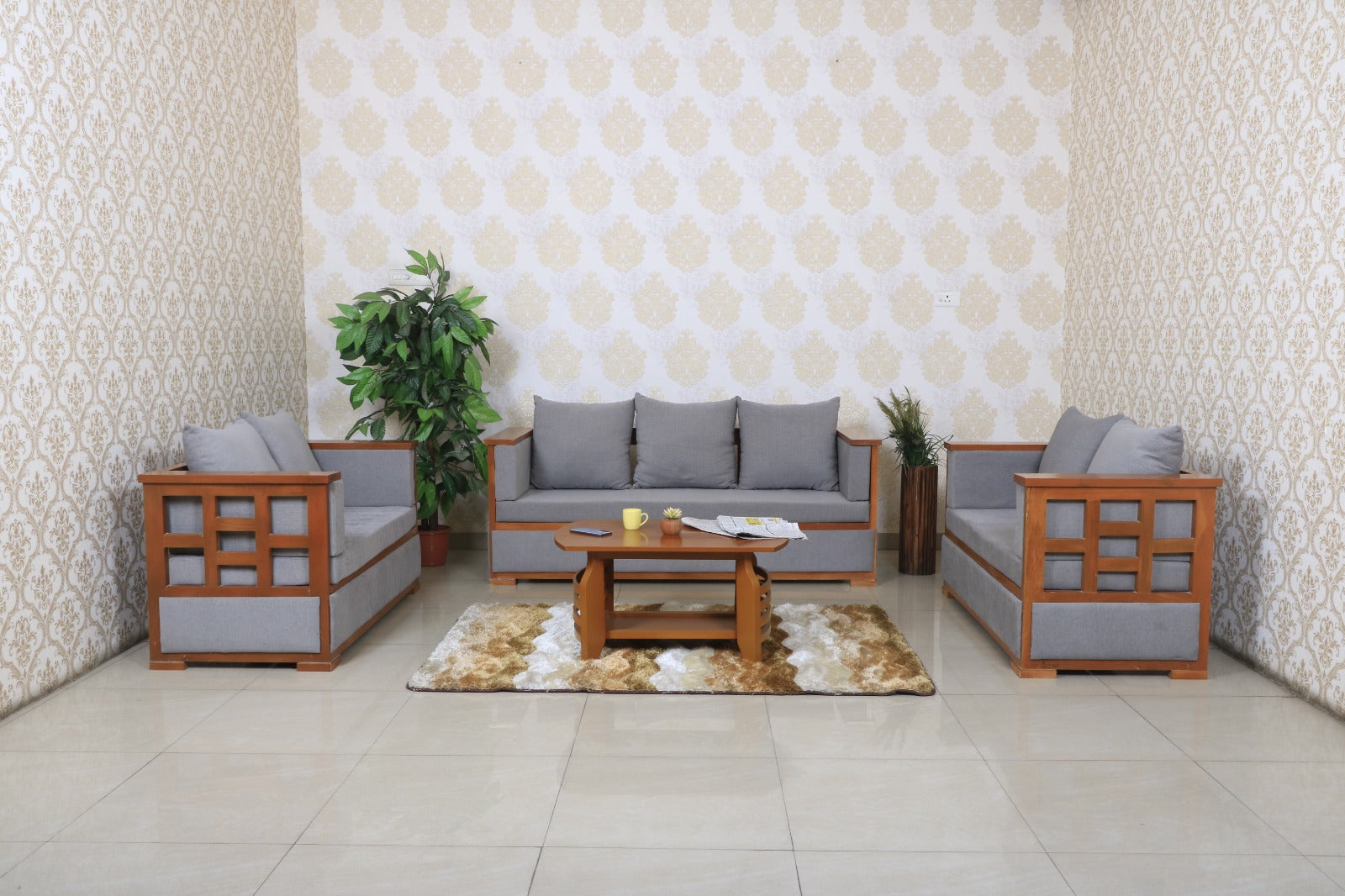 MAARK WOODEN SOFA SET (3+2+2) BOX GRAY COLOUR