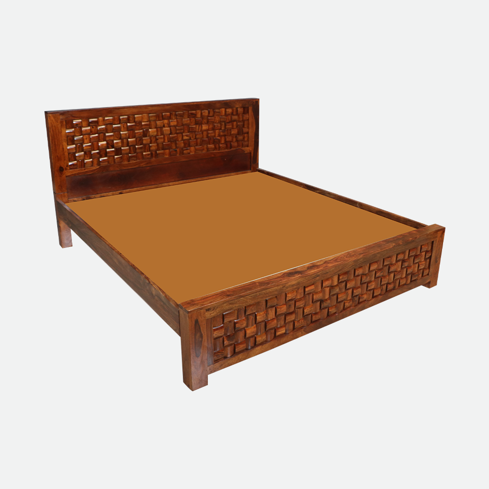 MAARK SHEESHAM WOOD KING SIZE BED (6*6.5) 3050 NATURAL FINISH SV