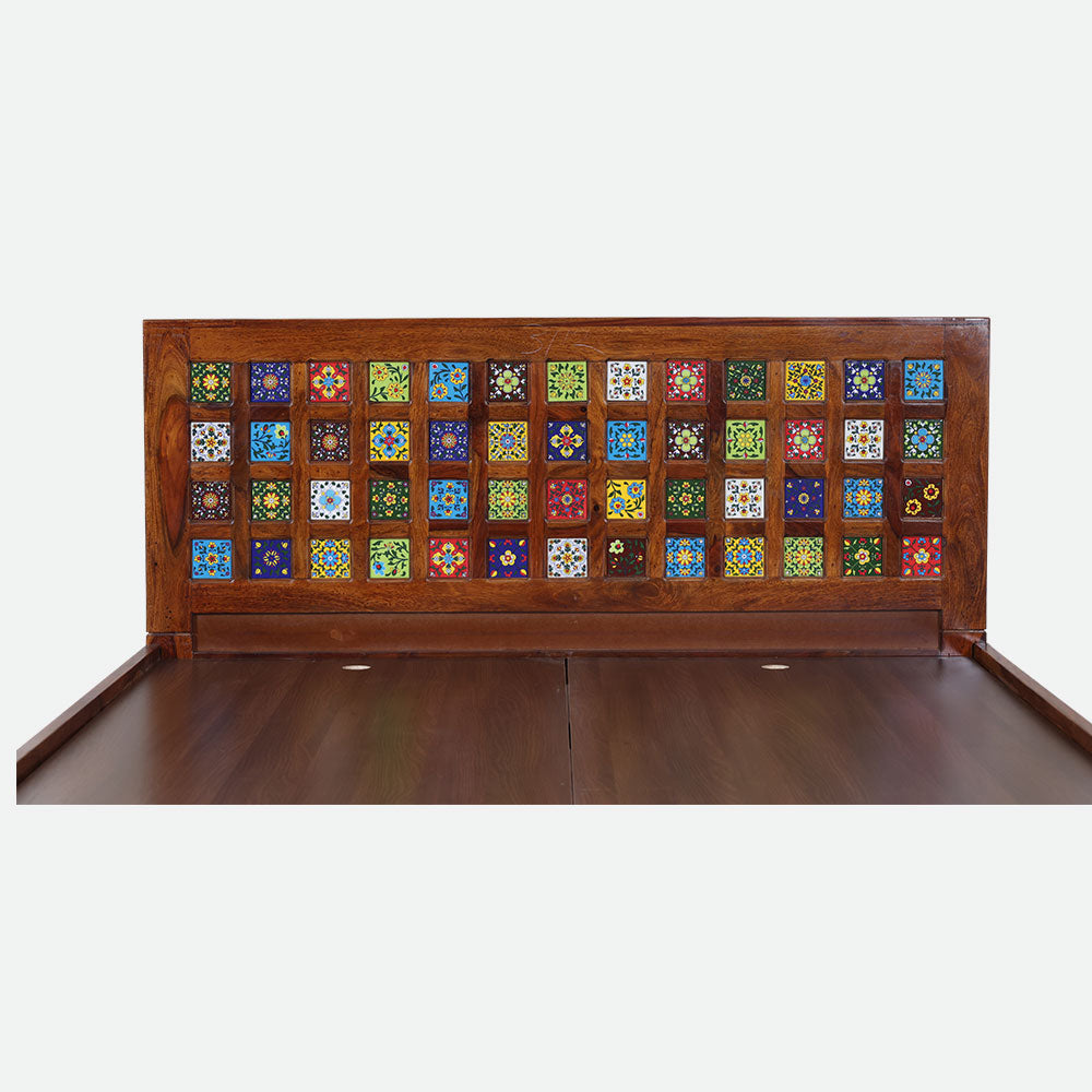 MAARK SHEESHAM WOOD QUEEN SIZE BED (5*6.5) 3112 NATURAL FINISH SV