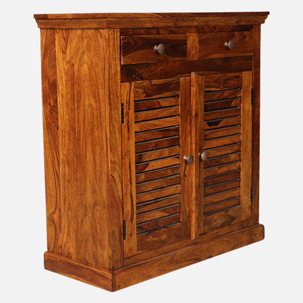 MAARK SHEESHAM WOOD SHOE RACK WITH STORAGE DRAWER 6235 NATURAL FINISH SV