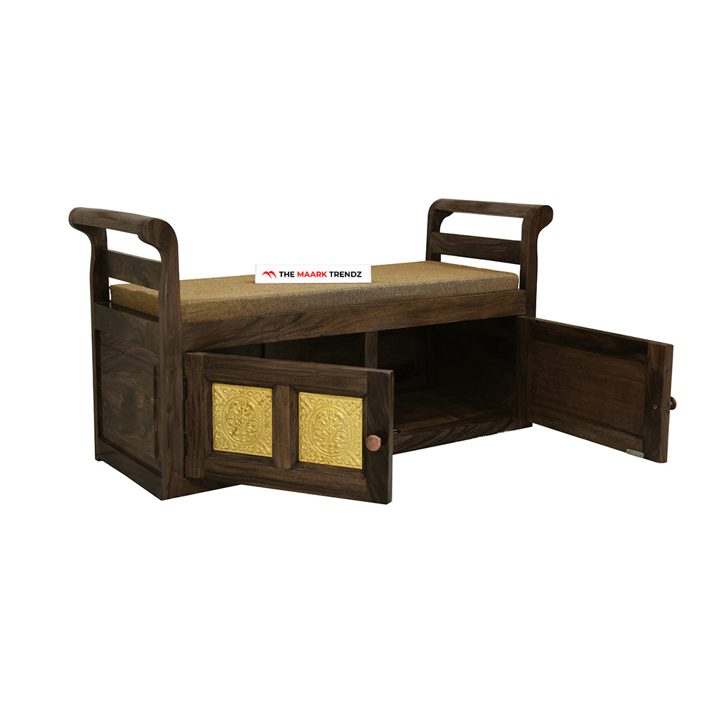MAARK SHEESHAM WOOD SEATING BENCH WITH STORAGE 7202 STONE FINISH SV