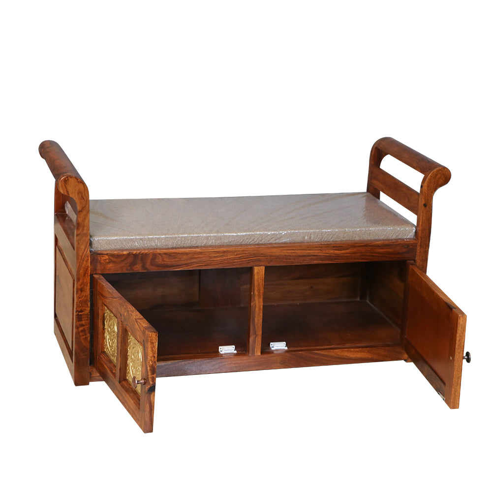 MAARK SHEESHAM WOOD SEATING BENCH WITH STORAGE 7202 NATURAL FINISH SV