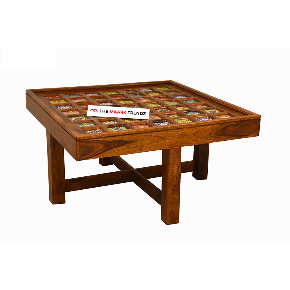 MAARK SHEESHAM WOOD COFFEE TABLE WITH SEATING STOOLS 7014 NATURAL FINISH SV