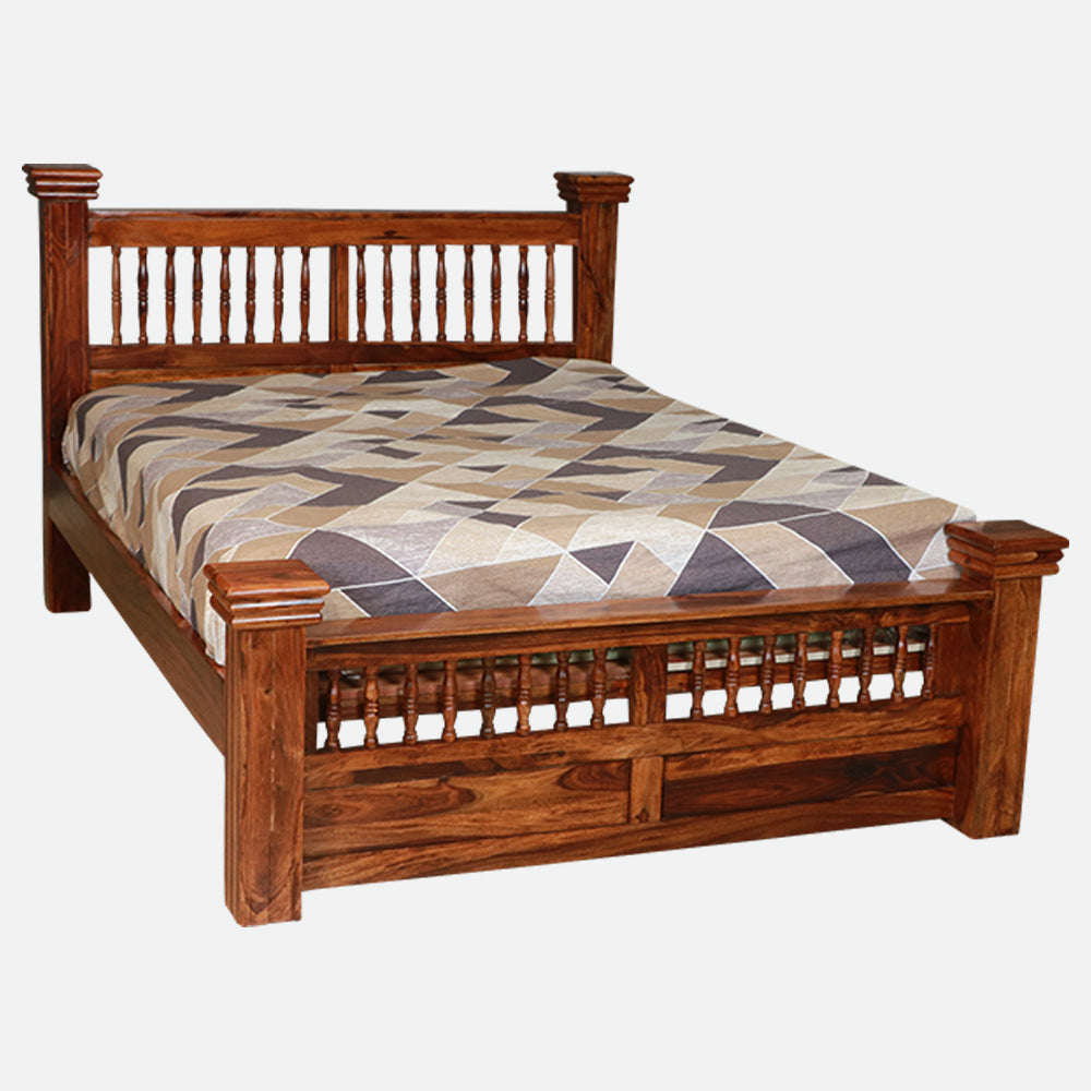 MAARK SHEESHAM WOOD QUEEN SIZE BED (5*6.5) 3150 NATURAL FINISH SV