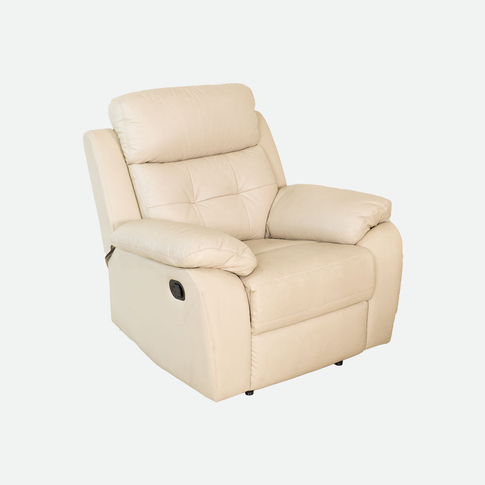 MAARK MANUAL RECLINER LEATHER SOFA SINGLE SEATER 1157 CREAM COLOUR HT