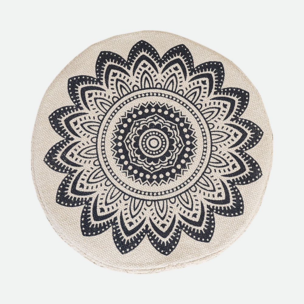 MAARK ROSY PRINTED HANDWOVEN STOOL NAVY BLUE & NATURAL 16*16*17" AO