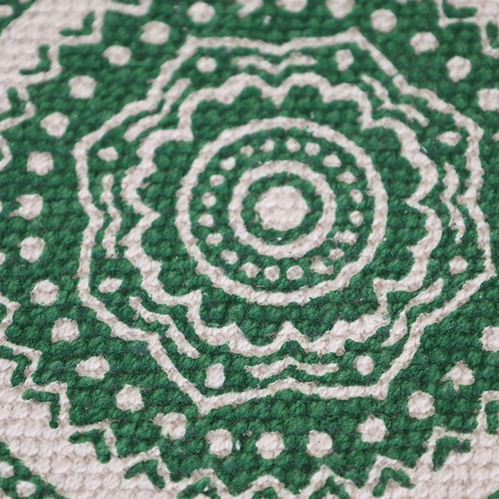 MAARK ROSY PRINTED HANDWOVEN STOOL GREEN & NATURAL 16*16*17" AO