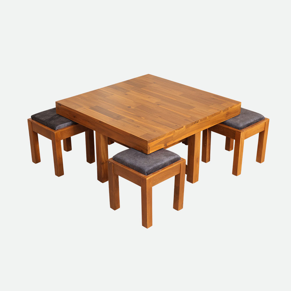 MAARK WOODEN FINISH 4 PUFFY COFFEE TABLE TEAK COLOUR