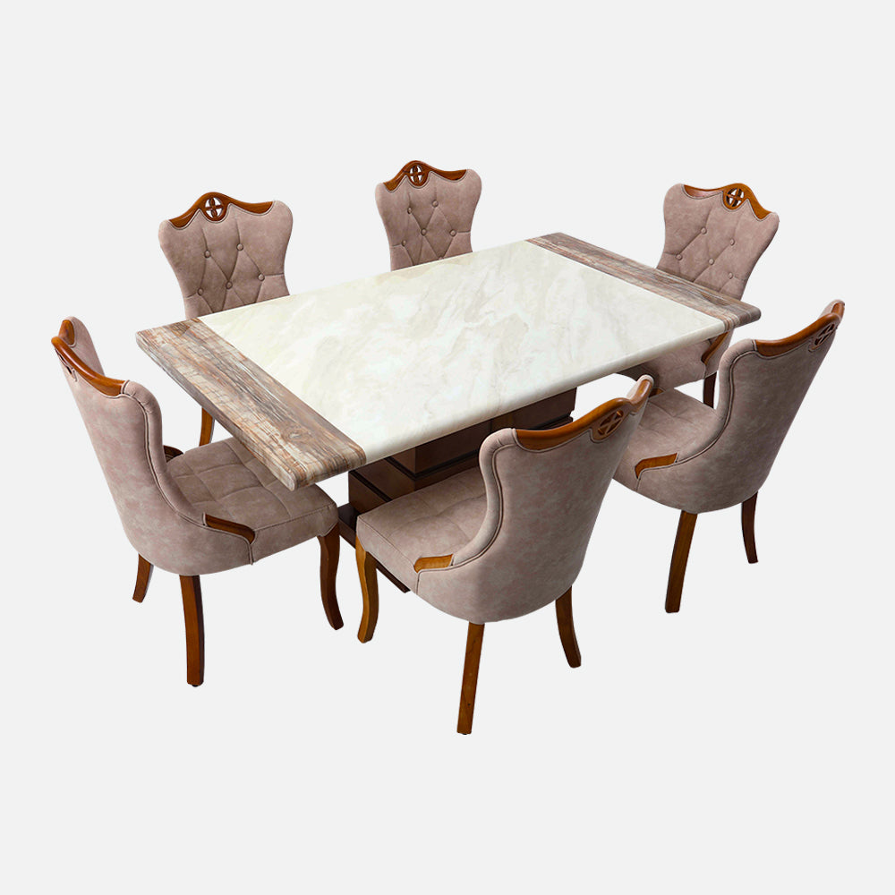 MAARK MARBLE TOP 6 SEATER DINING SET 1102-6145 HT