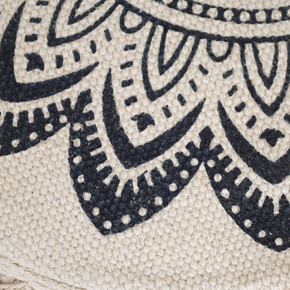 MAARK ROSY PRINTED HANDWOVEN STOOL NAVY BLUE & NATURAL 16*16*17" AO