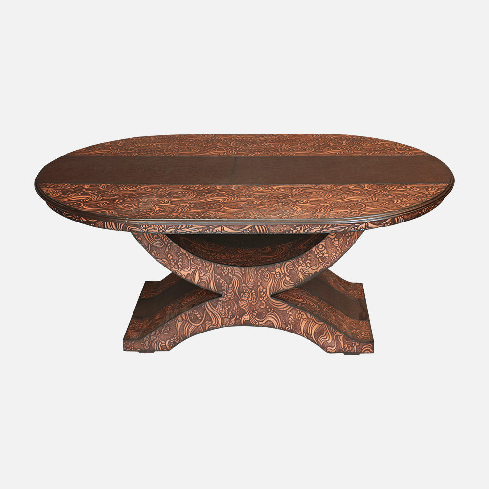 MAARK WOODEN TOP 6 SEATER DINING SET OVAL BLAZEN WALNUT COLOUR