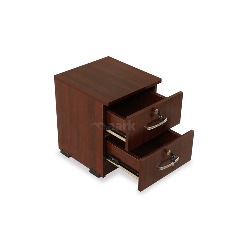 MAARK BED SIDE TABLE DOUBLE DRAW WALNUT COLOUR