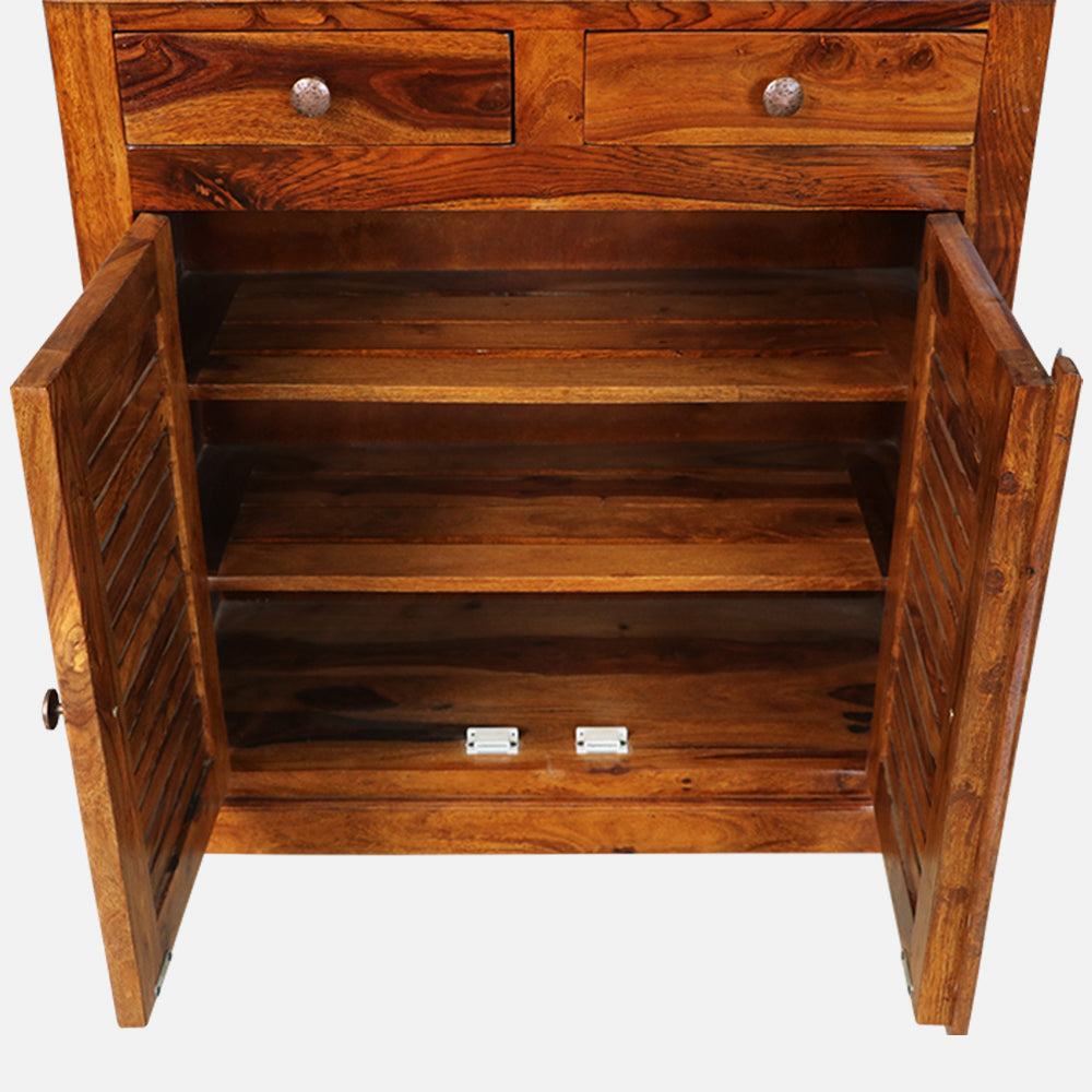 MAARK SHEESHAM WOOD SHOE RACK WITH STORAGE DRAWER 6235 NATURAL FINISH SV