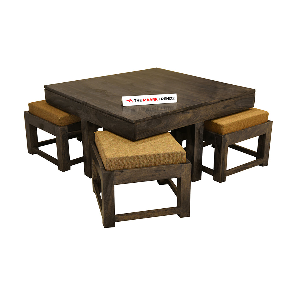 MAARK SHEESHAM WOOD COFFEE TABLE WITH SEATING STOOLS 7014 STONE FINISH SV