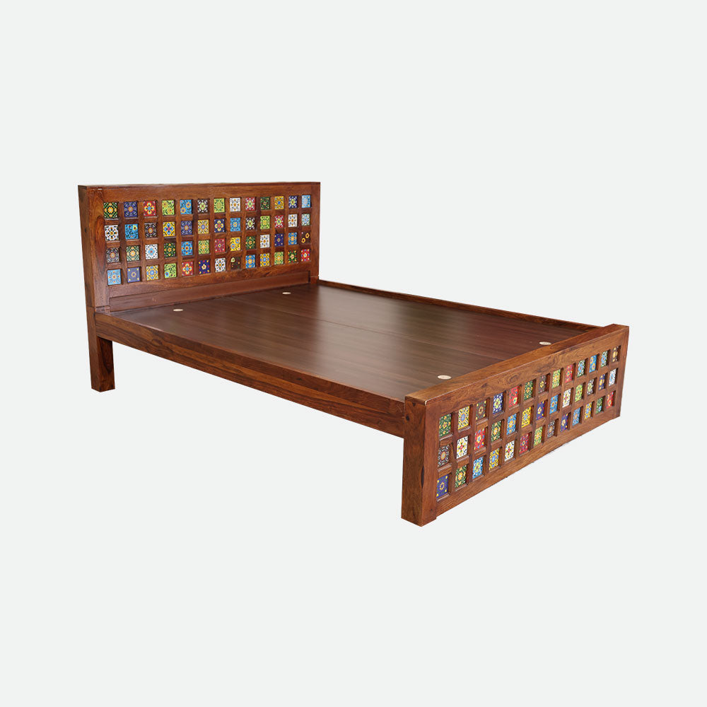 MAARK SHEESHAM WOOD QUEEN SIZE BED (5*6.5) 3112 NATURAL FINISH SV