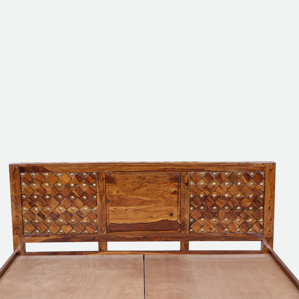 MAARK SHEESHAM WOOD KING SIZE BED (6*6.5) 3153 NATURAL FINISH SV