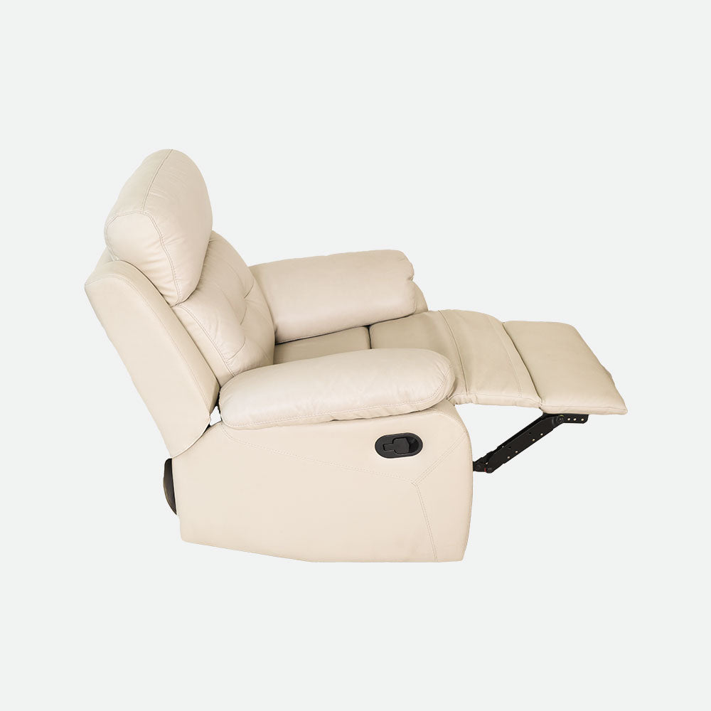MAARK MANUAL RECLINER LEATHER SOFA SINGLE SEATER 1157 CREAM COLOUR HT