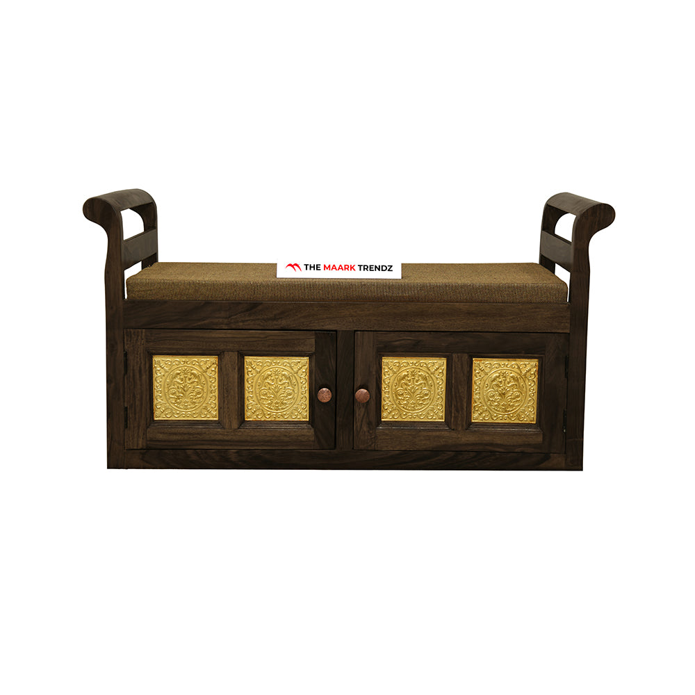 MAARK SHEESHAM WOOD SEATING BENCH WITH STORAGE 7202 STONE FINISH SV